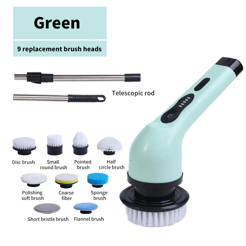 9-In-1 Multifunctional Wireless Electric Cleaning Brush Household Kitchen Bathroom Brush USB Handheld Rotating Cleaning Tools